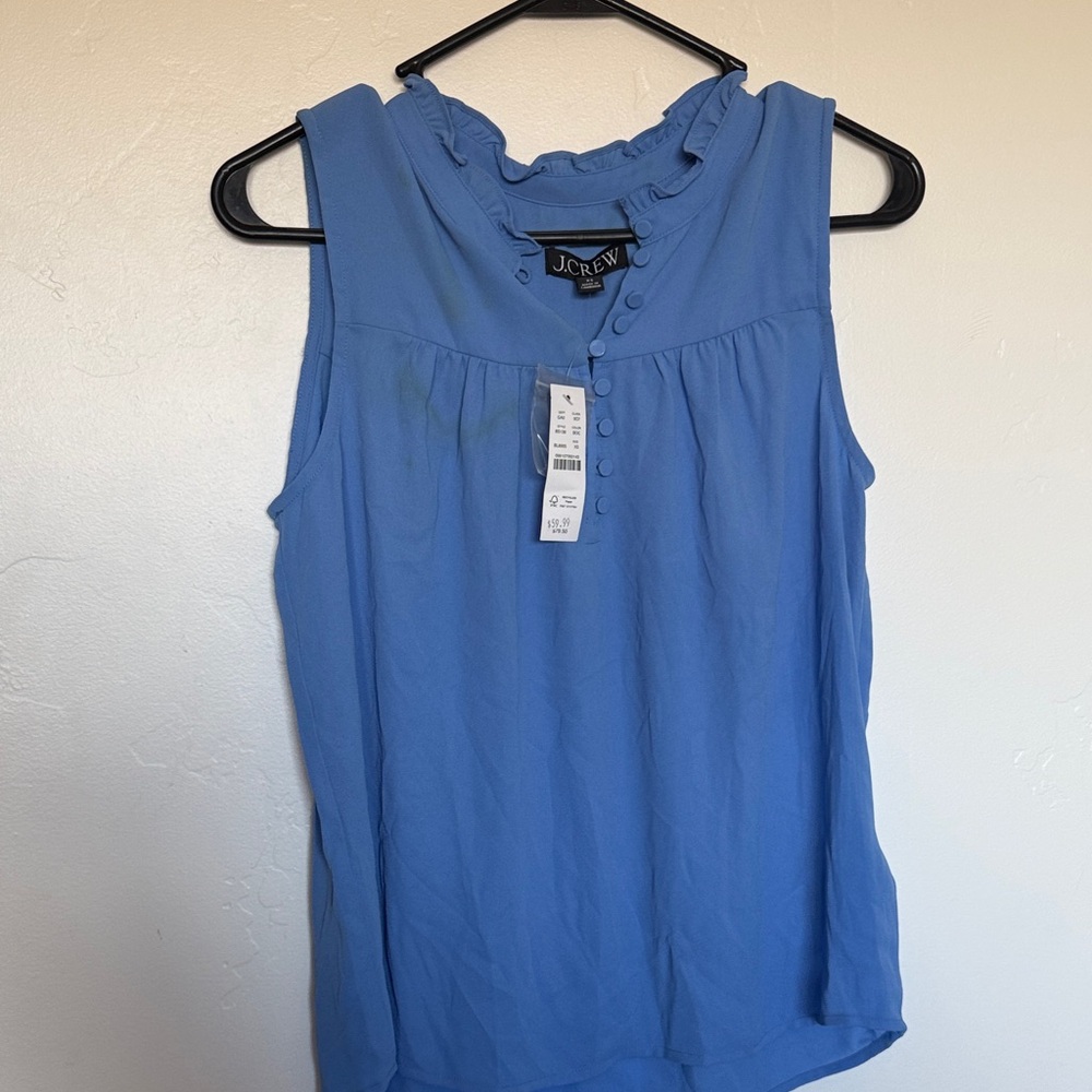 J. Crew Cornflower Blue Ruffle-Neck Sleeveless Blouse